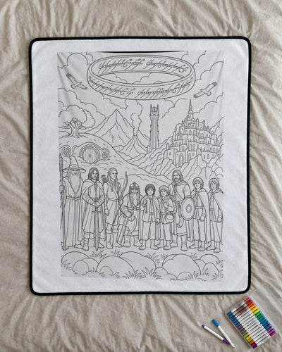 Quest Quilt coloring blanket on a bed